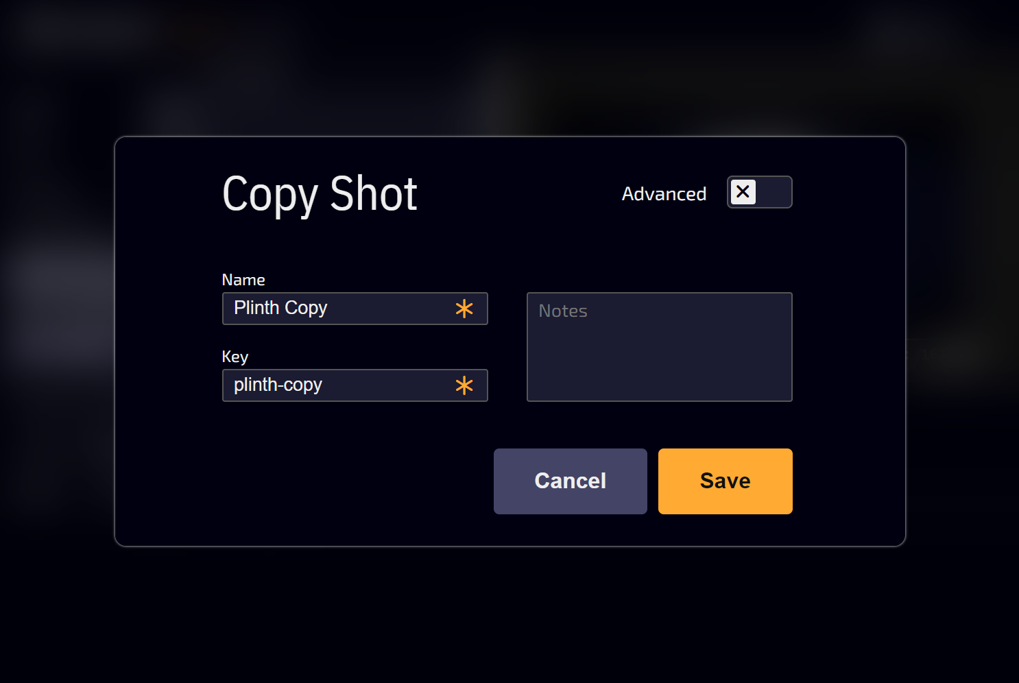 The Save Shot dialog